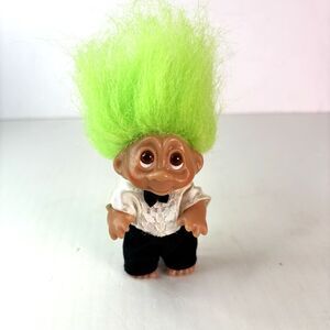 DAM Troll Doll Green Hair Tuxedo 1985 Vintage 80s Made in China 3 inches tall